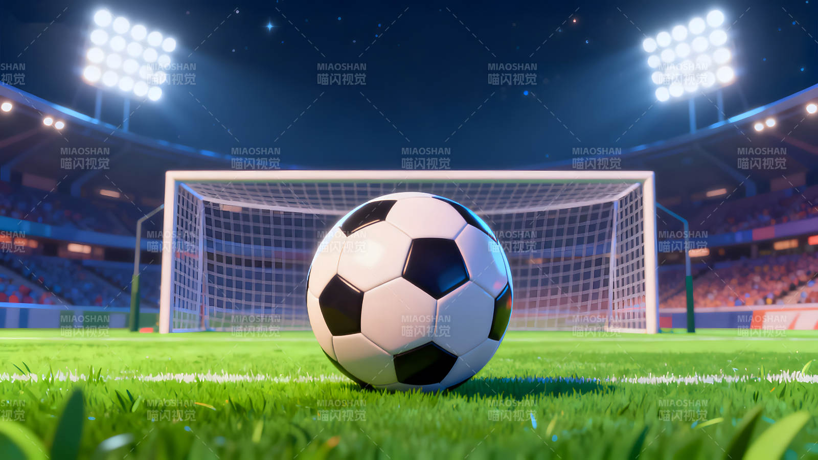 足球场夜景足球特写灯光闪耀画面图片