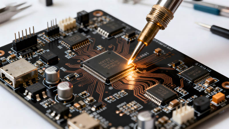 电路板焊接特写图片