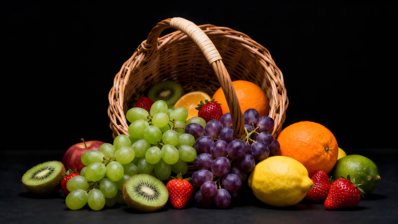 篮子里的水果摆放展示图片