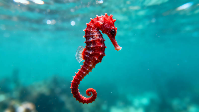 红海马水中游动姿态优美图片