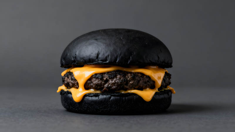 黑汉堡配芝士美味诱人图片
