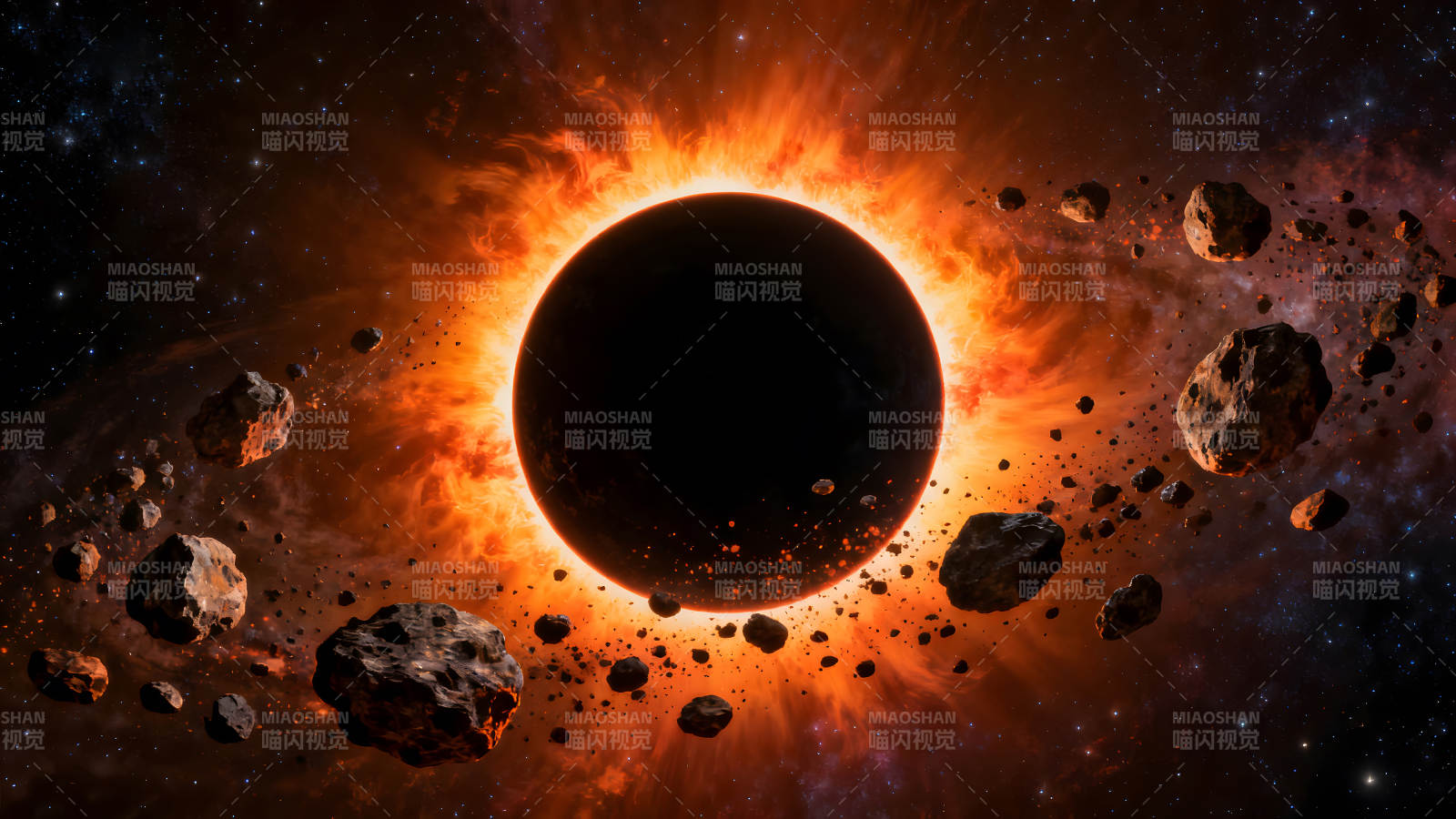 黑洞吞噬行星陨石环绕周遭星云绚丽图片