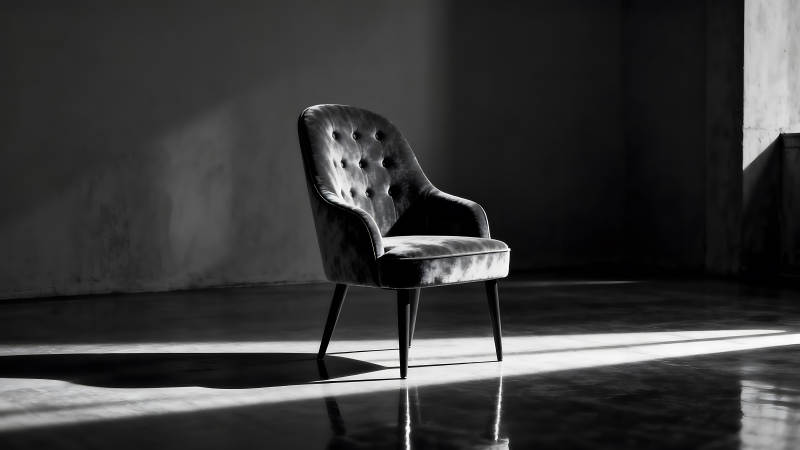 单人绒面椅黑白光影图片