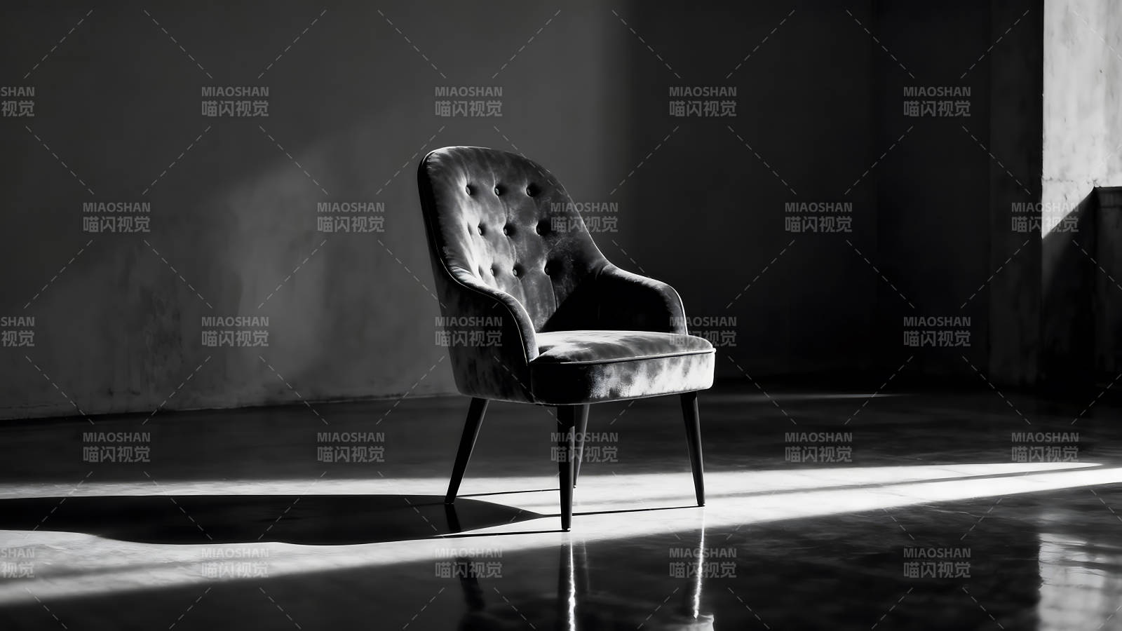 单人绒面椅黑白光影图片