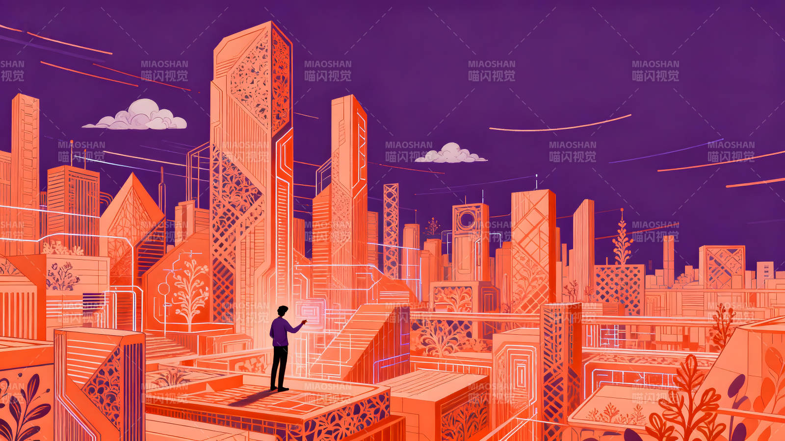 未来城市俯瞰图未来科技感十足图片