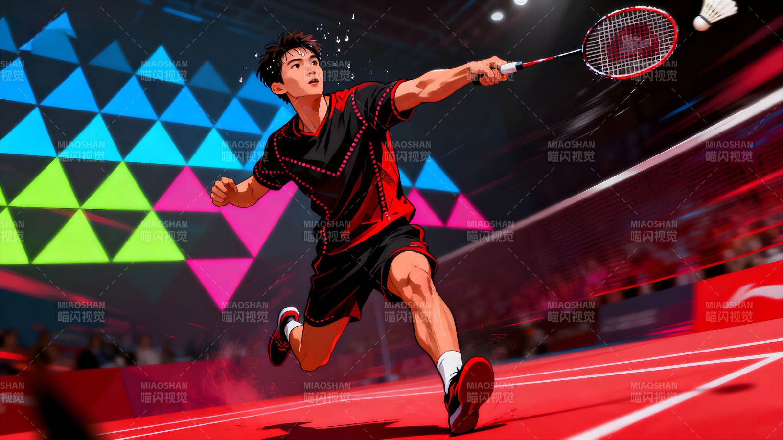 羽毛球运动员挥拍击球瞬间图片