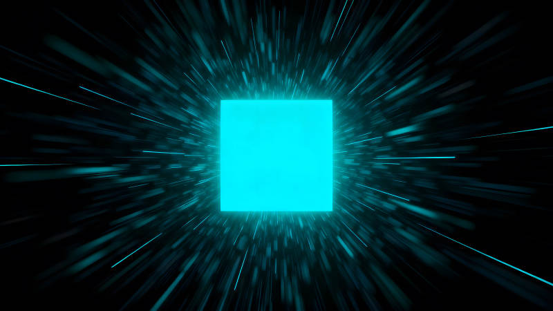 蓝色方块与射线交织的视觉效果图片