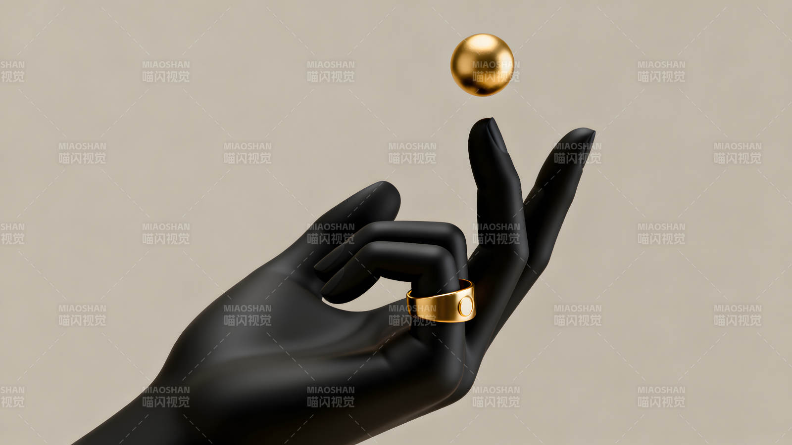 黑色手与金球悬浮极简艺术呈现图片