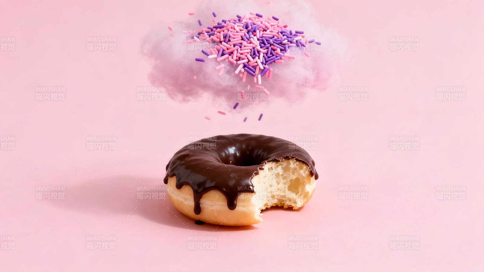 甜甜圈与糖霜雨的梦幻画面图片