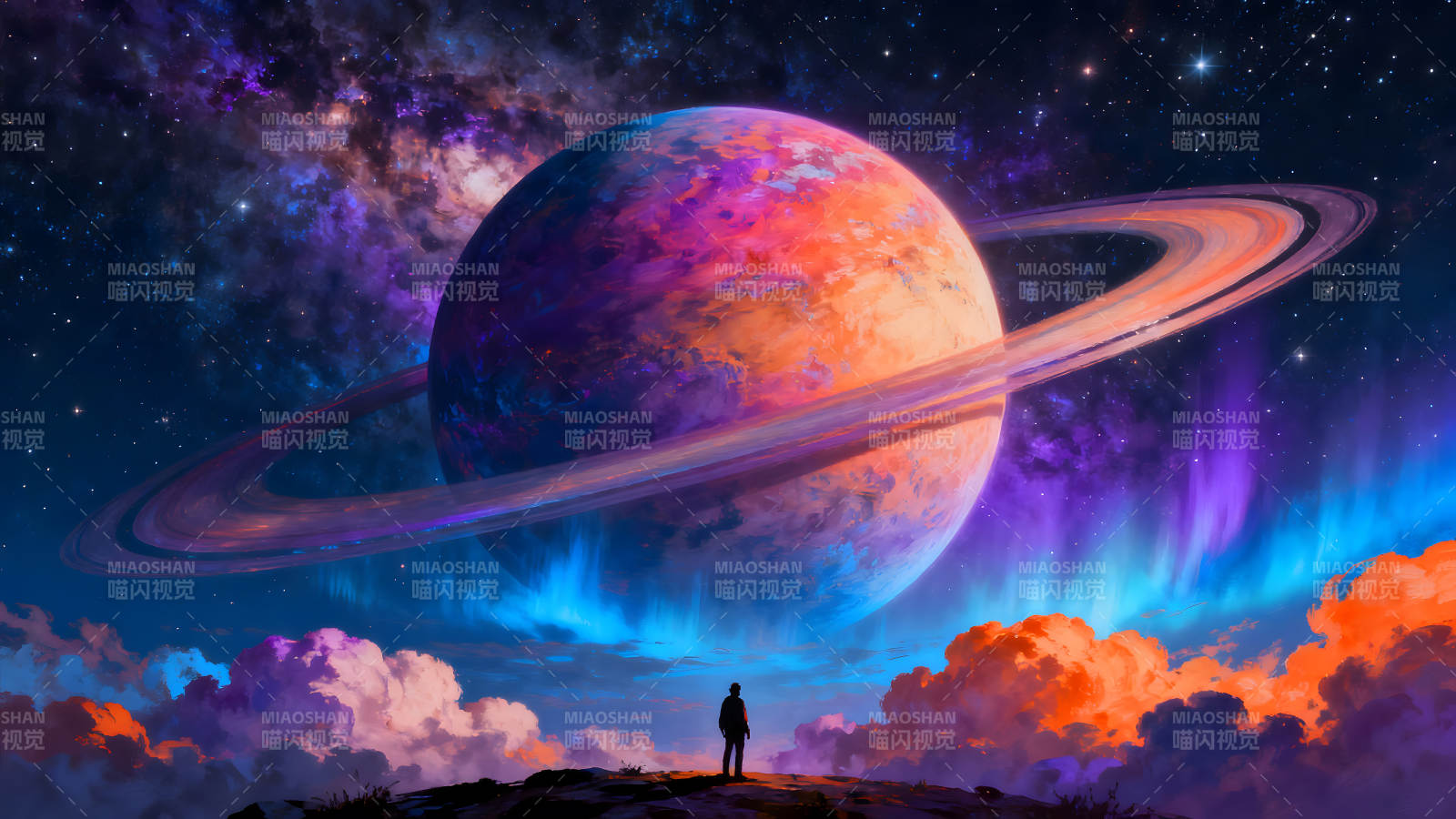 宇宙行星奇景观者仰望星空图片