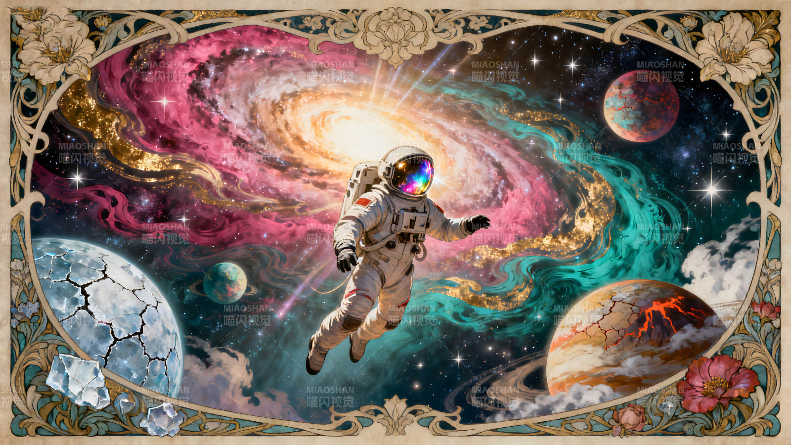 宇航员探索绚丽星云的浪漫艺术图片