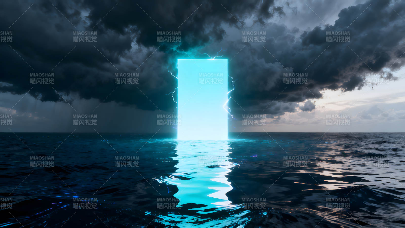 海洋中的发光门连接异世界图片