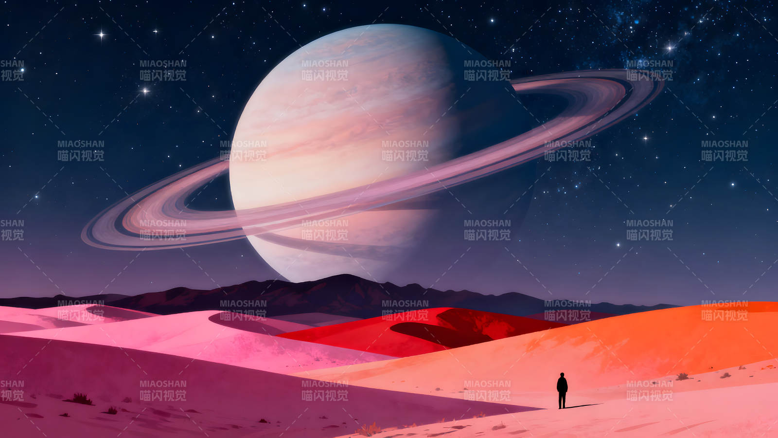 星球沙漠景观孤独背影图片