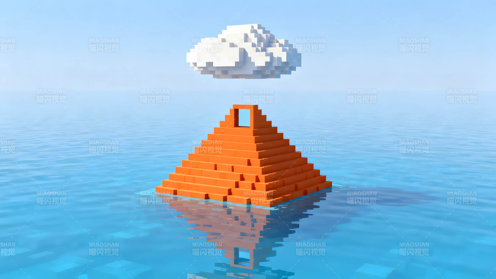 像素金字塔漂浮水面云朵天空图片