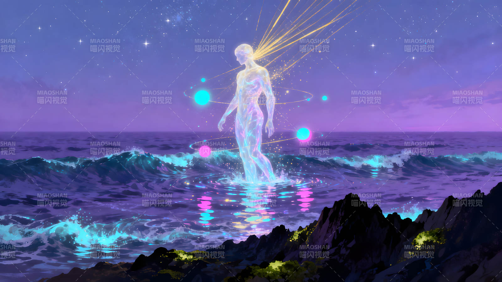 灵魂行走在水面上夜空中星光璀璨图片