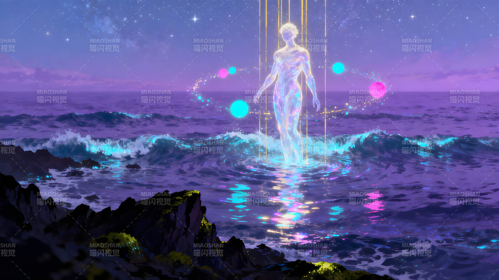 梦幻海景中的灵魂体与光图片