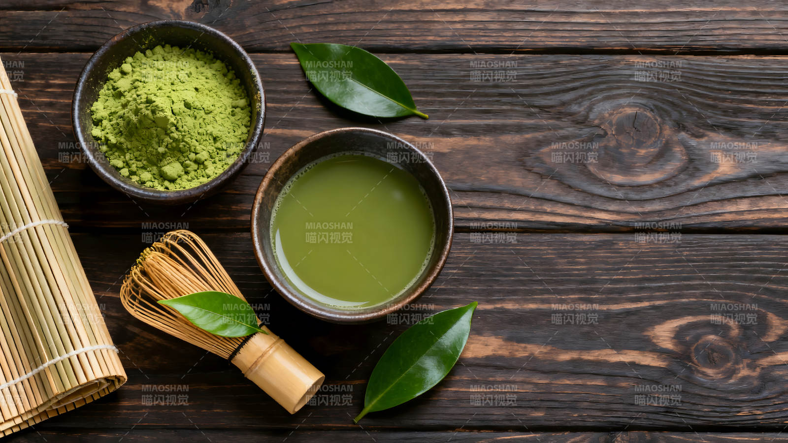 抹茶准备过程静物特写图片