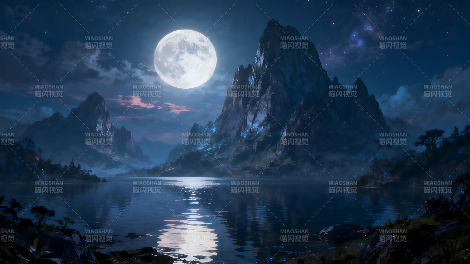 月夜山水湖光山色宁静壮丽图片