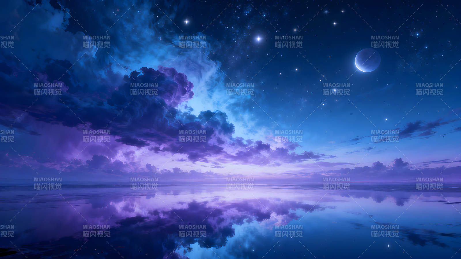 夜空下云海倒映静谧唯美景象图片