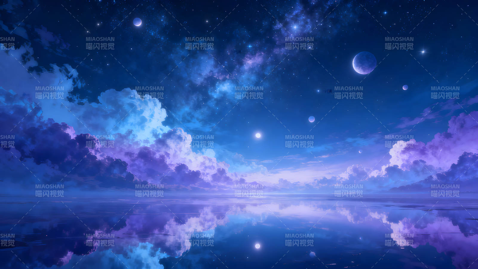 星空下的梦幻水面倒影图片