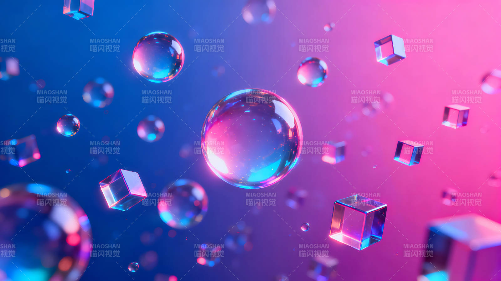 梦幻泡泡与几何体构成抽象场景图片