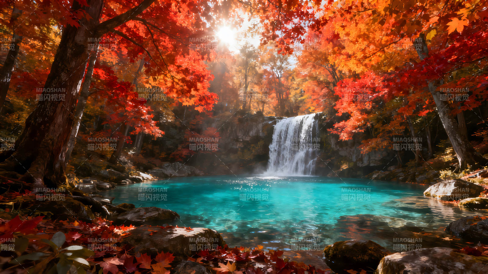 秋日瀑布美景色彩绚丽风光无限图片