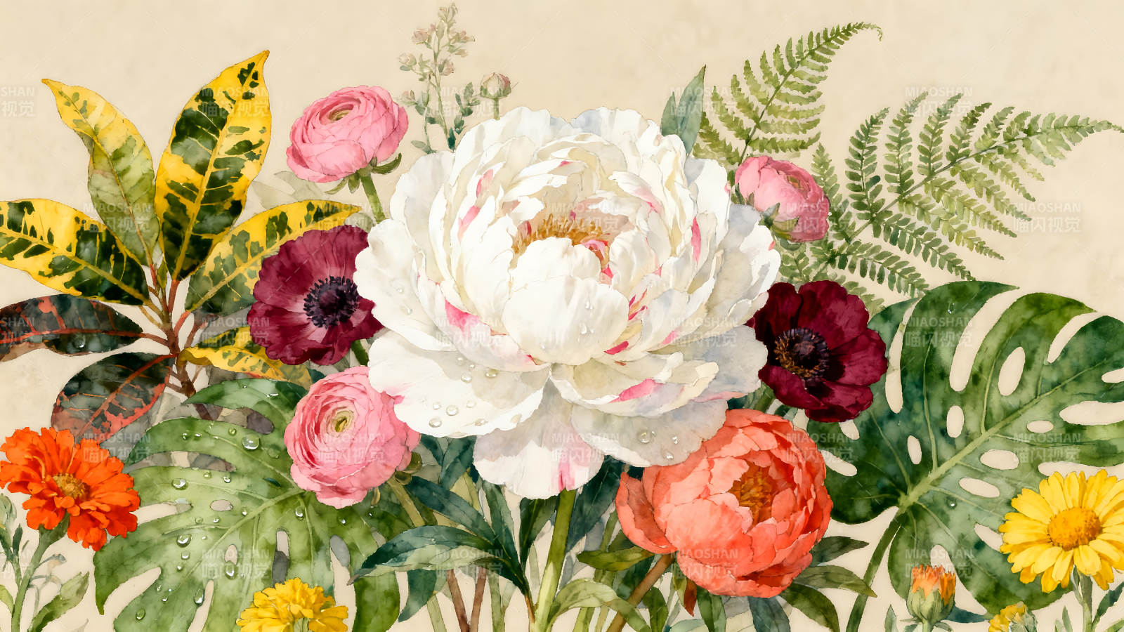 色彩缤纷的花卉水彩画图片