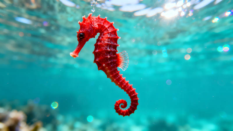 红海马水中漂浮图片