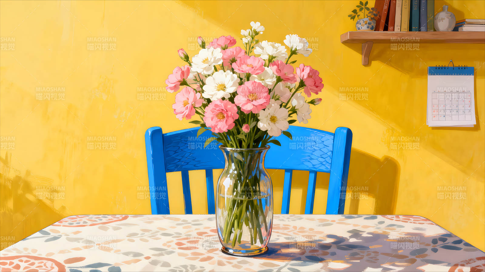 鲜花桌椅阳光明媚静谧美好图片