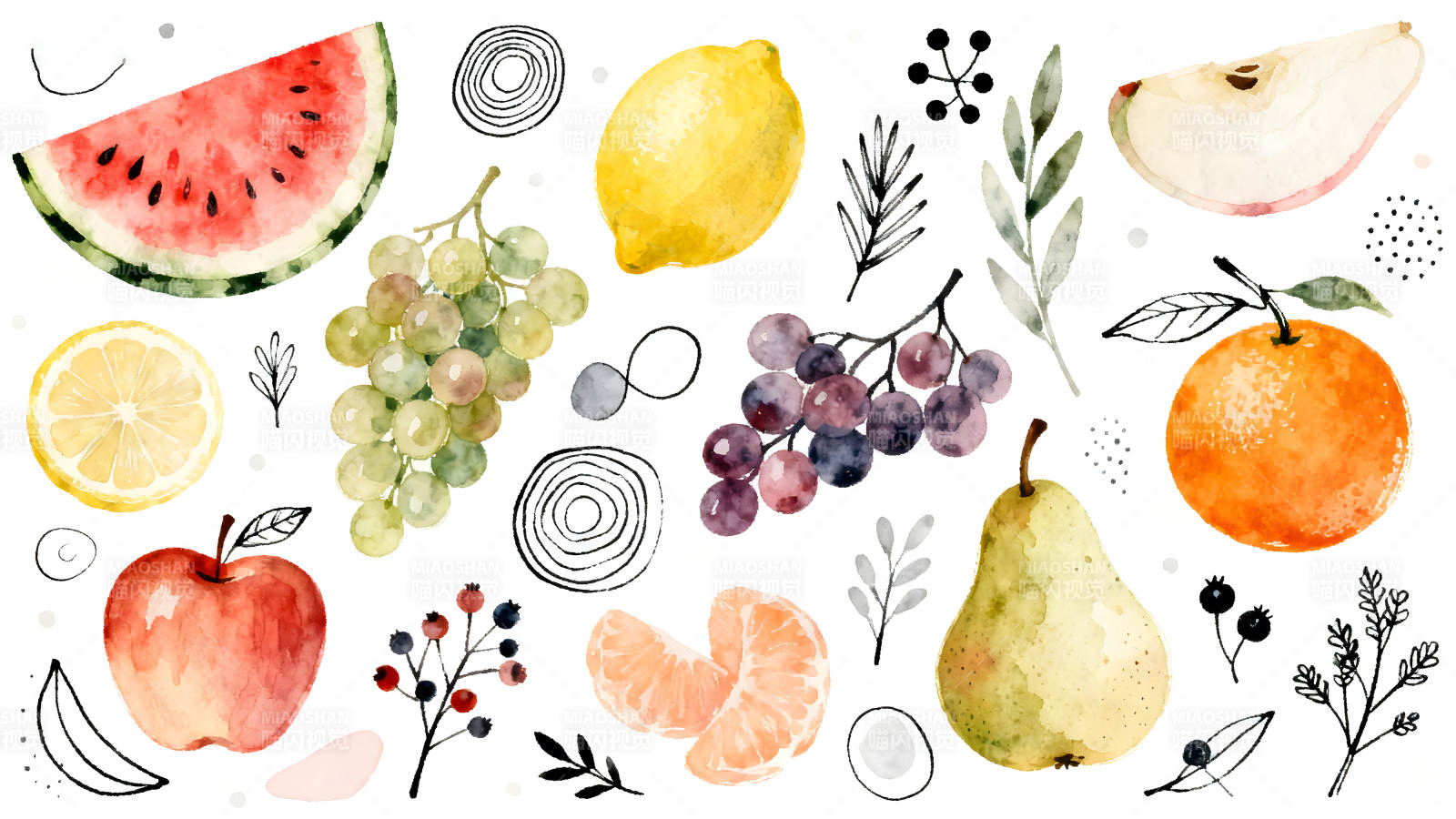 水彩水果拼贴画图片