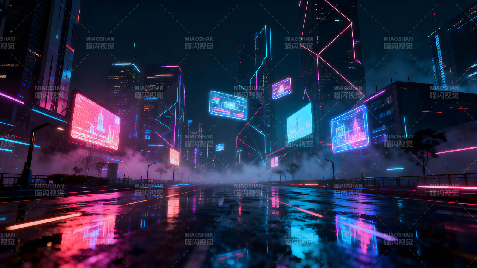 赛博朋克都市夜景霓虹光影图片