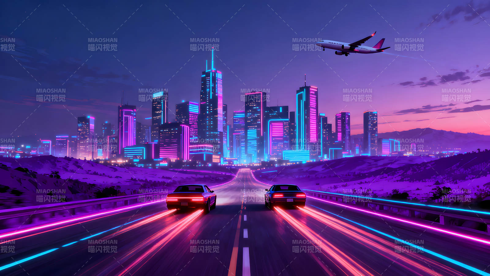 霓虹都市下的公路竞速与飞行图片