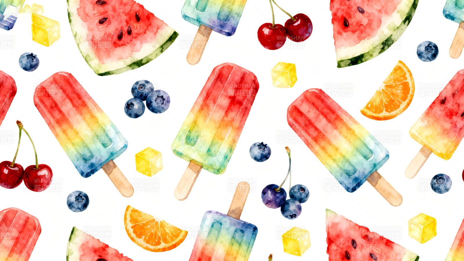 夏日缤纷水果和冰棍的温馨图案图片