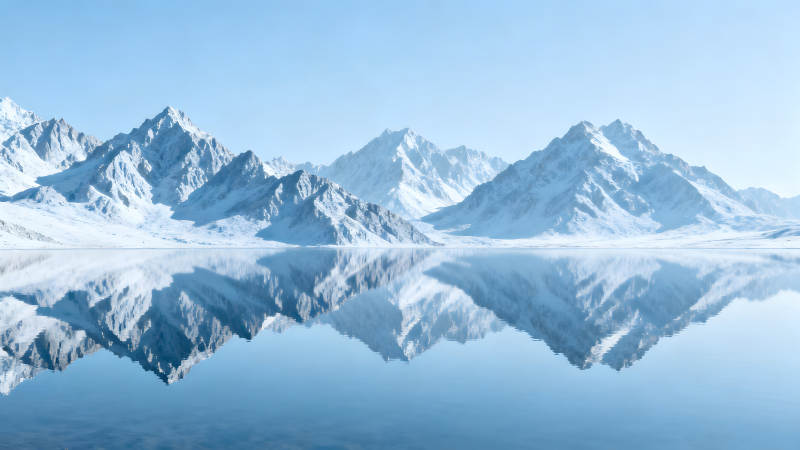 雪山湖泊倒影宁静风景画图片