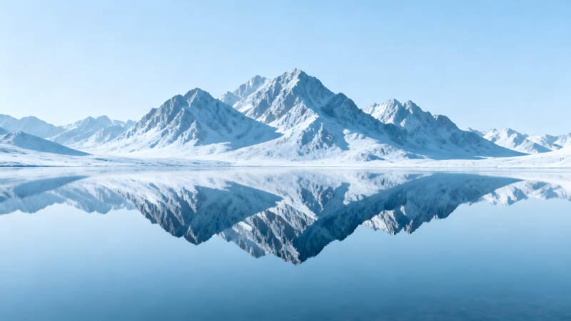 雪山倒影湖面宁静风景画图片