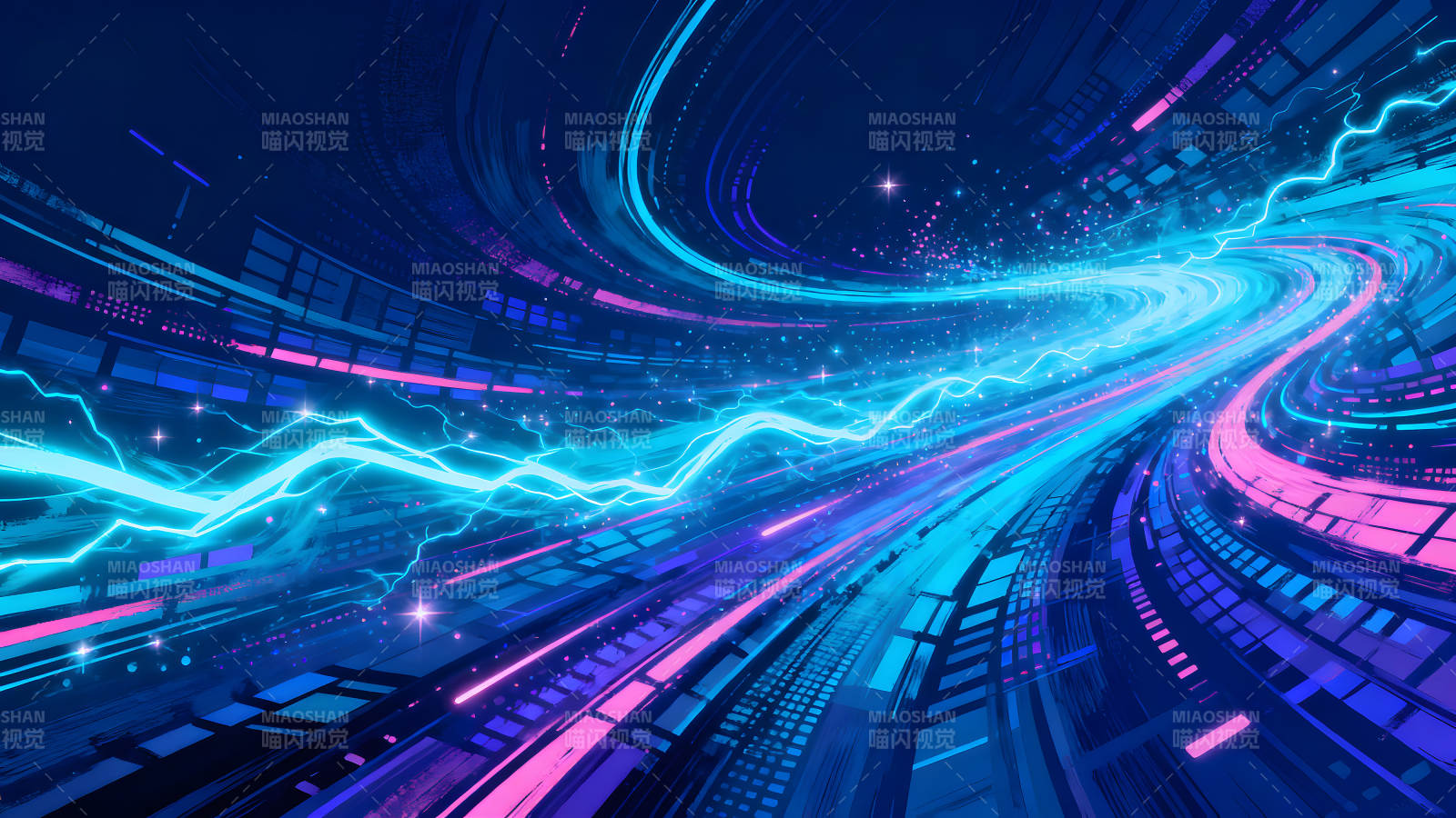 科幻数字隧道抽象蓝紫色光流图片