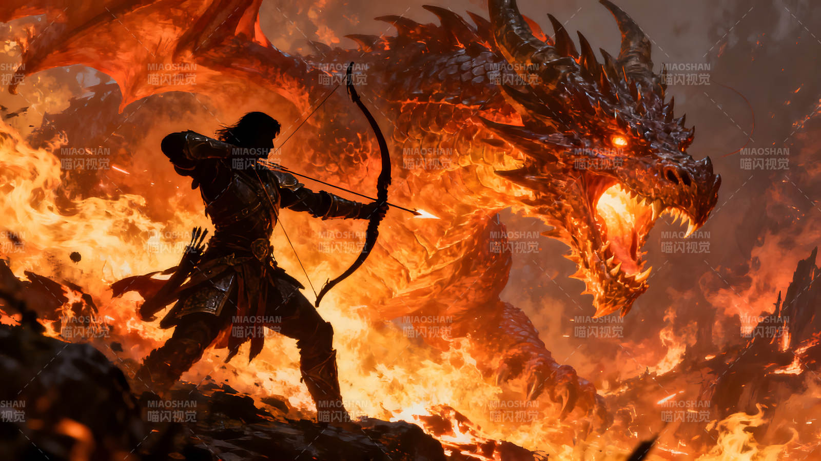 弓箭手大战喷火巨龙图片