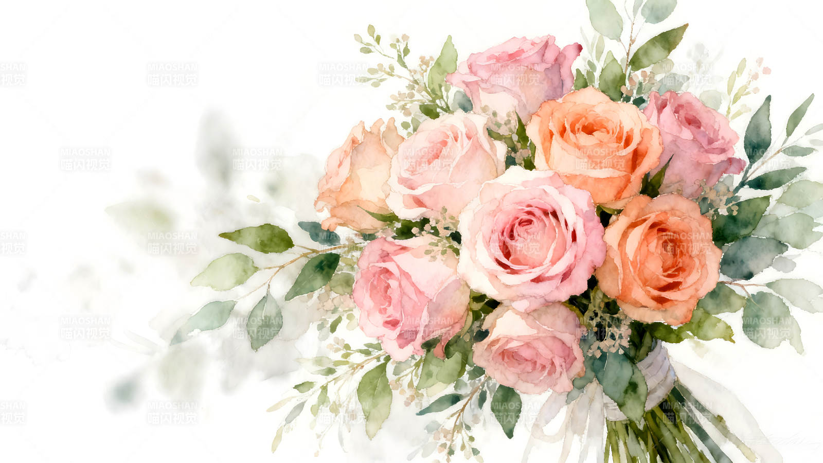 水彩玫瑰花束清新浪漫柔和色调图片
