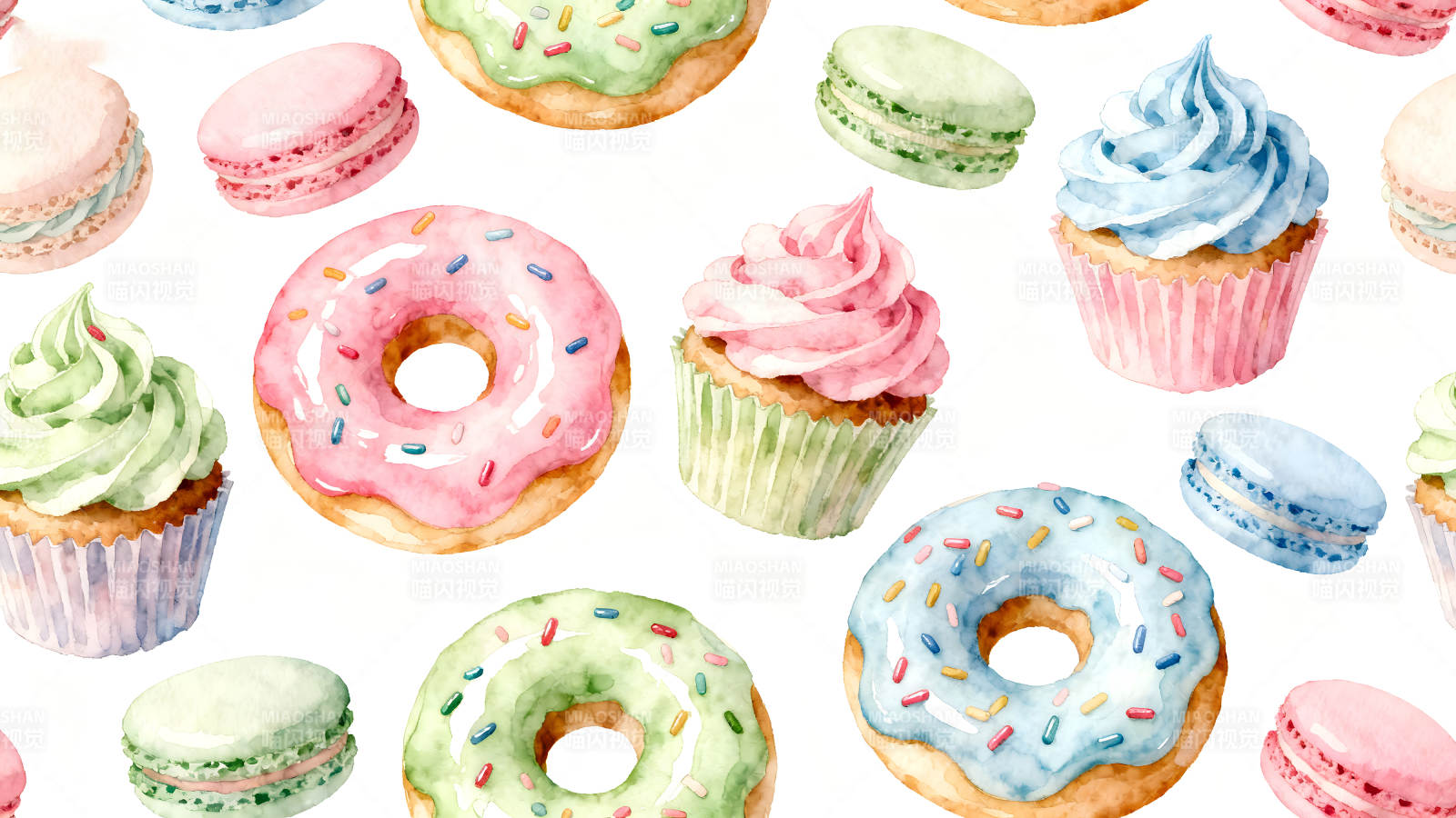 水彩甜点图案可爱多彩图片