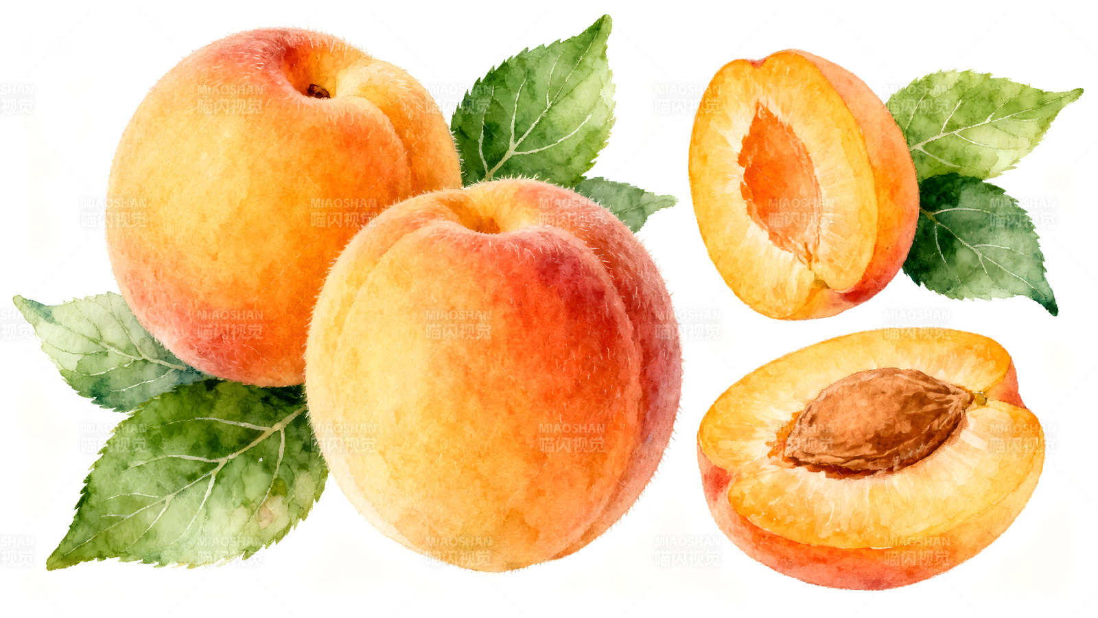 水彩画风格的鲜美桃子组合图片