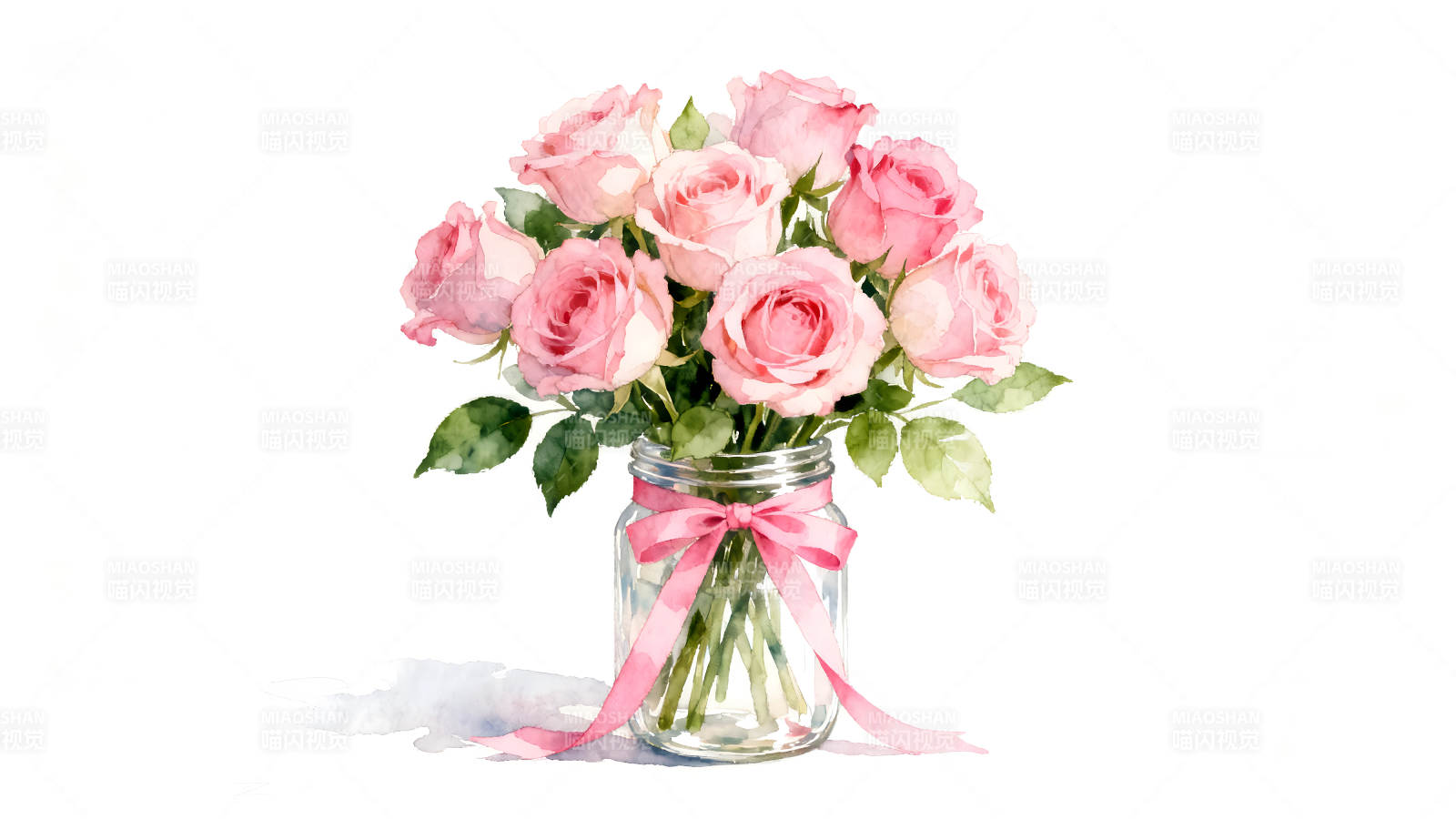 粉色玫瑰花束水彩风格图片