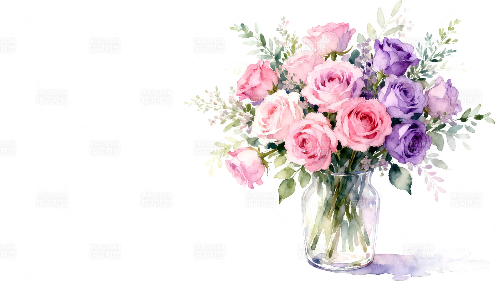 水彩玫瑰花束插画图片