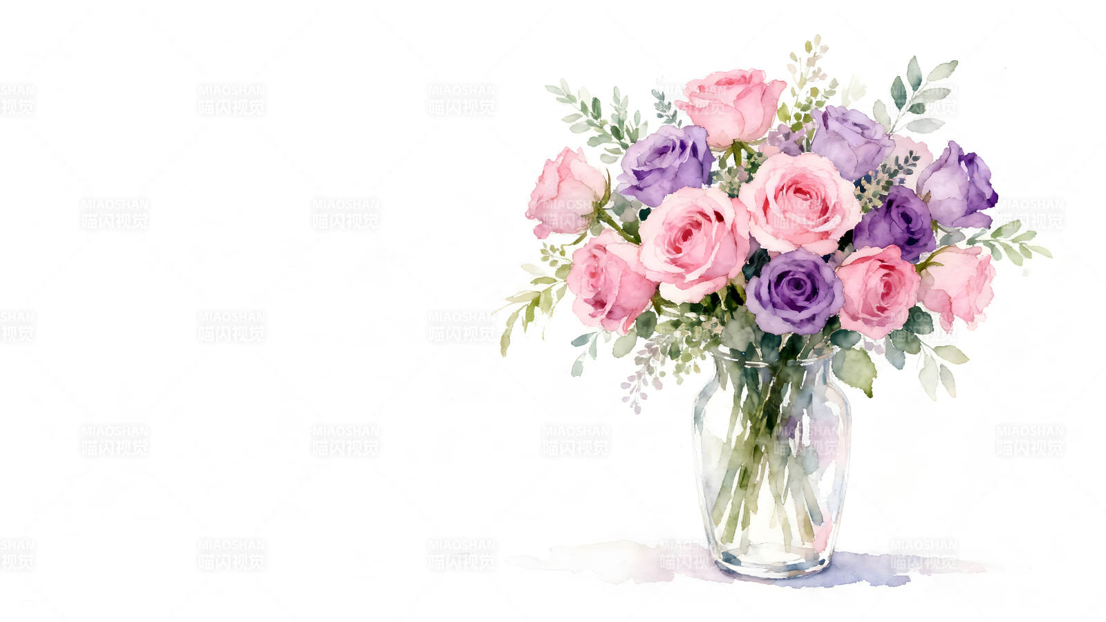 水彩画粉色紫色玫瑰花束图片