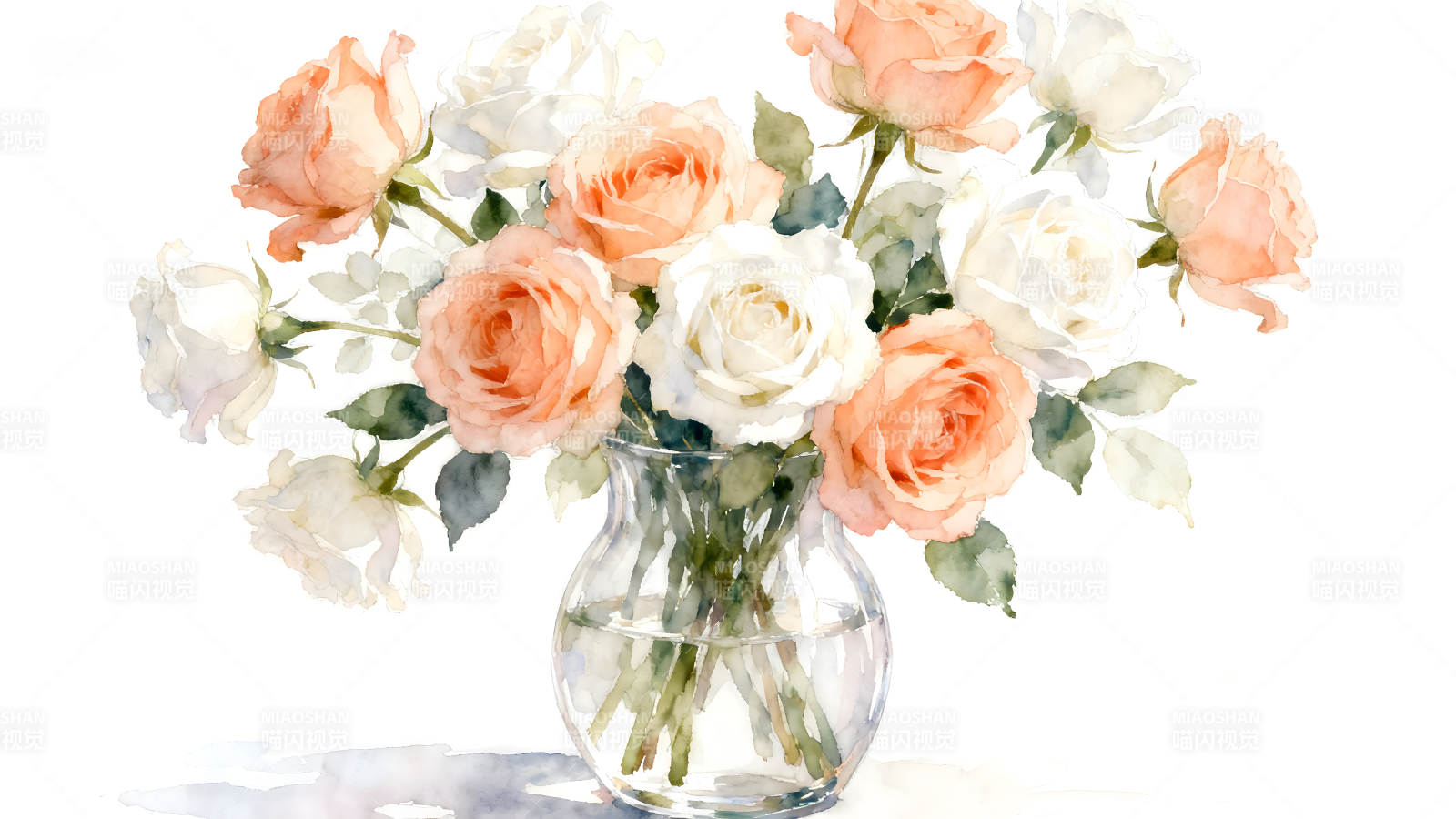 水彩玫瑰花束图片