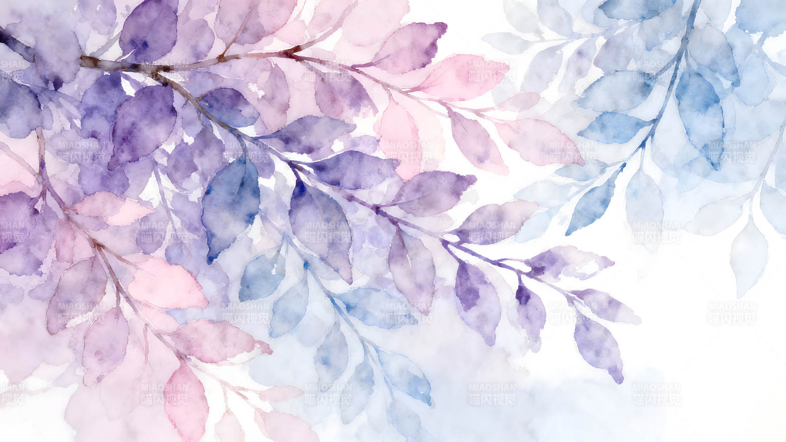 水彩叶片装饰画梦幻色彩清新唯美图片