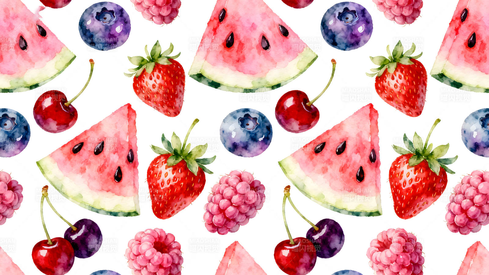 水彩水果的无缝图案设计图片