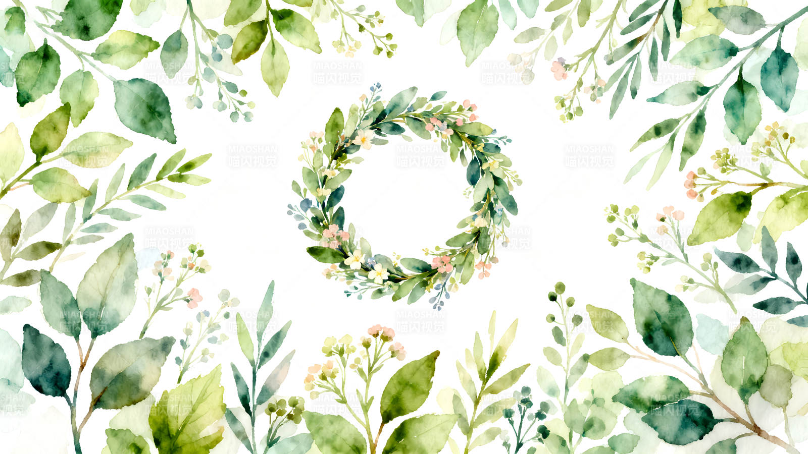 水彩风格绿色植物环绕图片