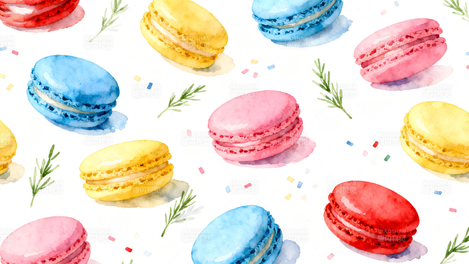 彩色马卡龙与装饰图案的可爱背景图片