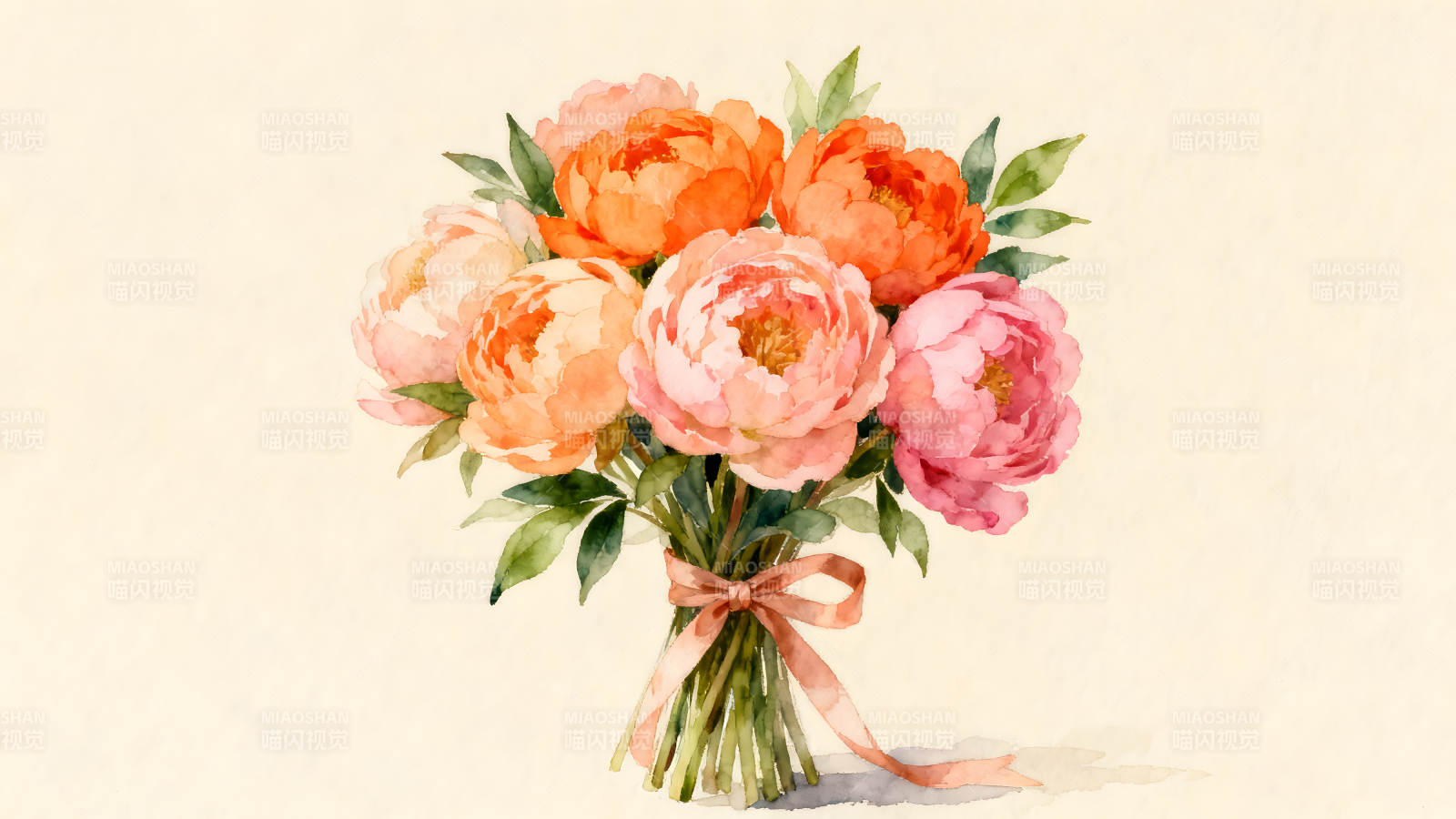 水彩风格的牡丹花束图片