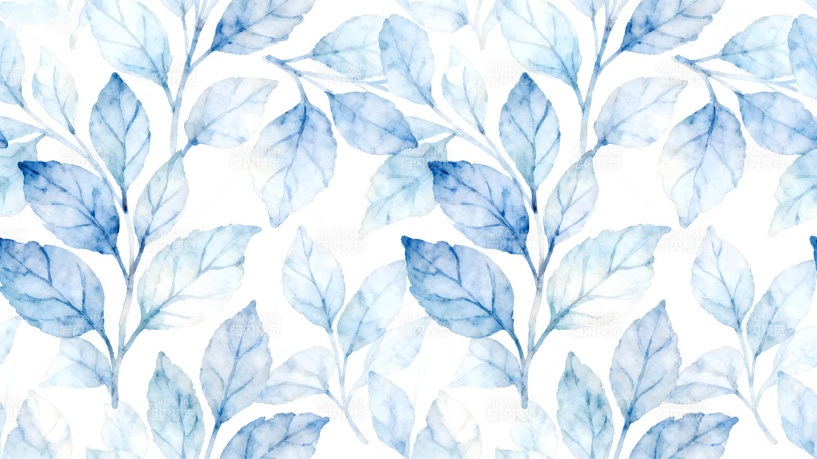 蓝叶水彩图案白色背景清新图片